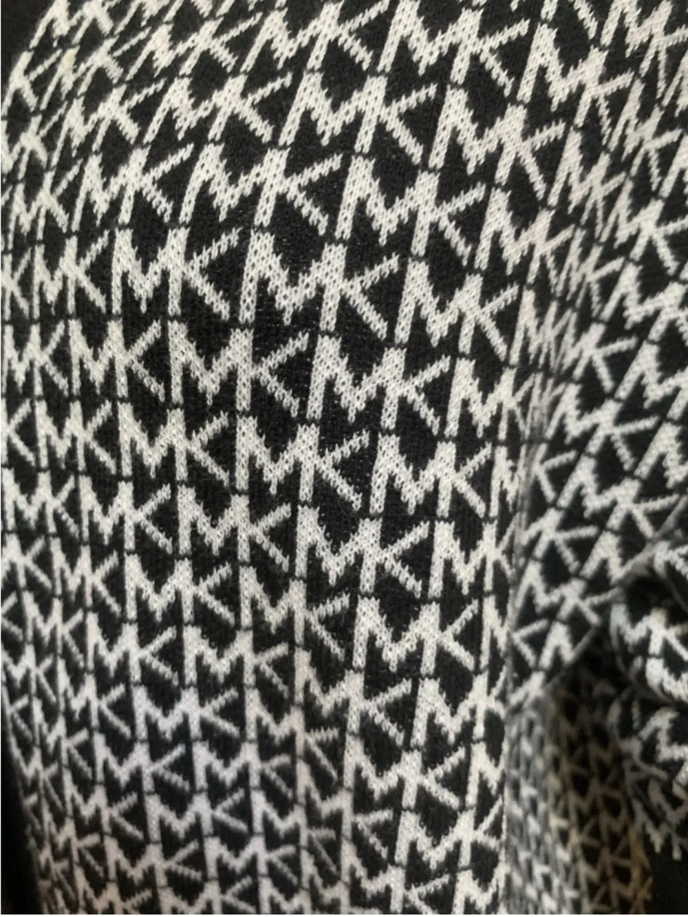 Michael Kors Black Trim & White Monogram Gold Buttons Knit Button-Up Cardigan XL